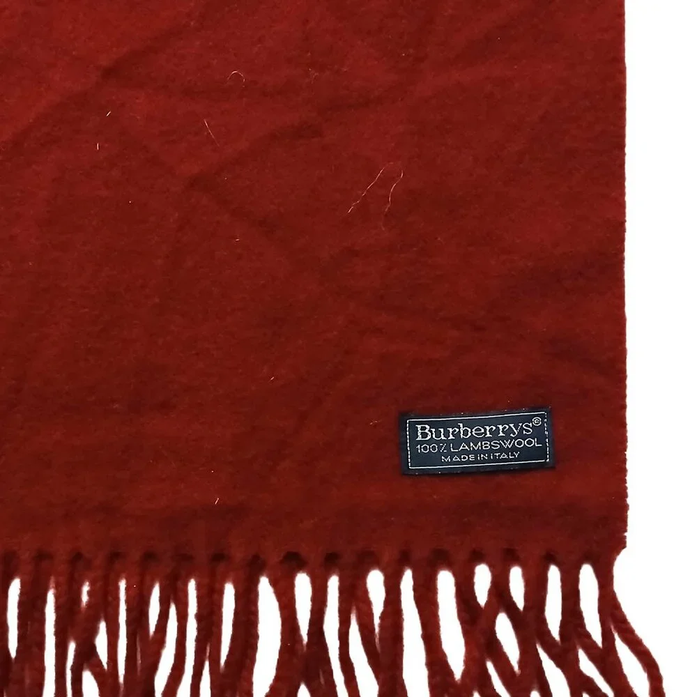Luxury Vintage Burgundy Burberry Lambs Wool Scarf Embroidered Logo Winter Scarf - Picture 4 of 6